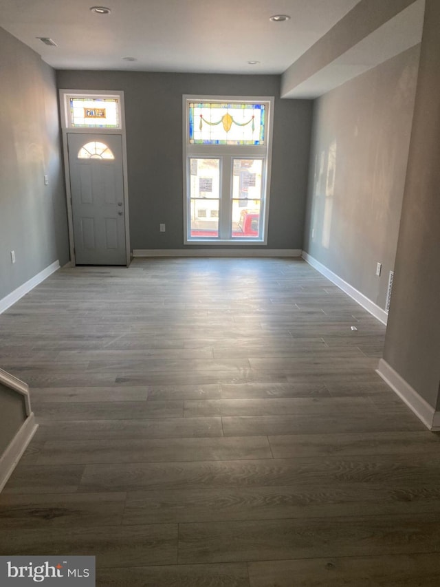 foyer entrance with dark hardwood / wood-style floors