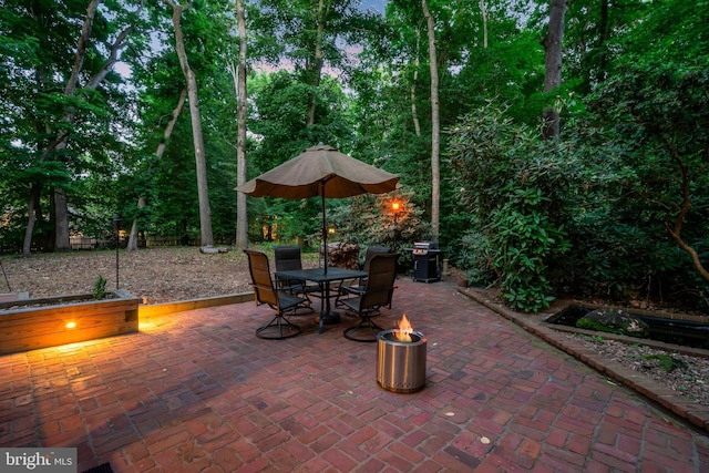 view of patio / terrace featuring area for grilling and a fire pit