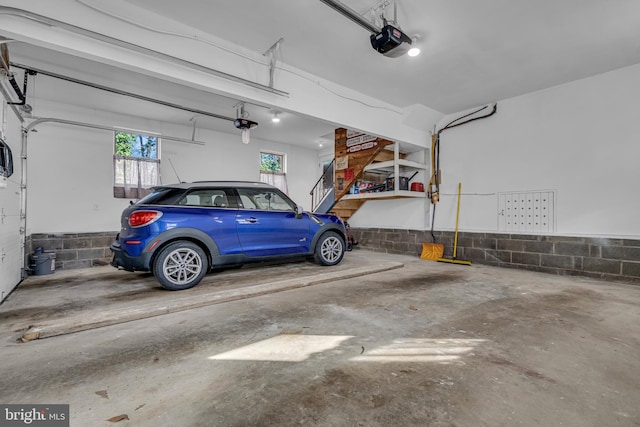 garage with a garage door opener