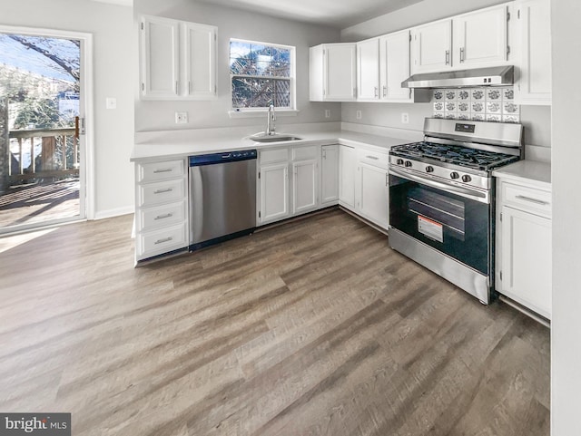 kitchen with white cabinetry, sink, and stainless steel appliances