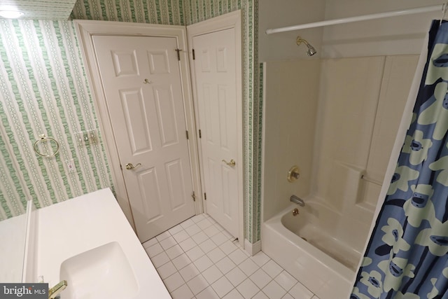 bathroom featuring tile patterned floors and shower / bath combination with curtain