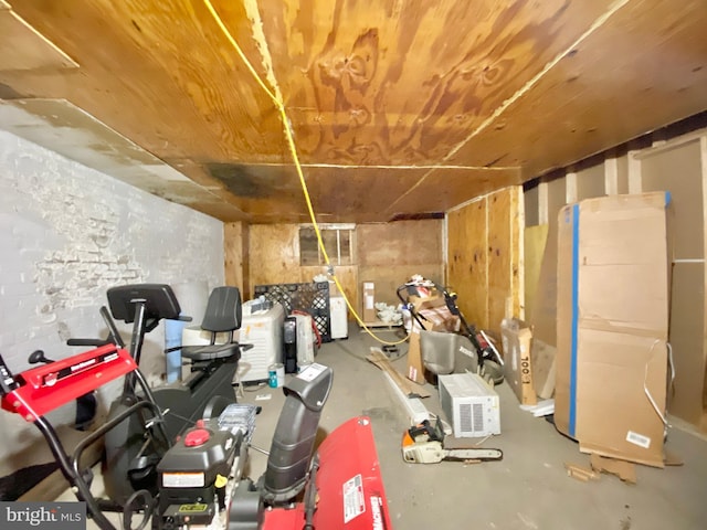 basement with wooden ceiling