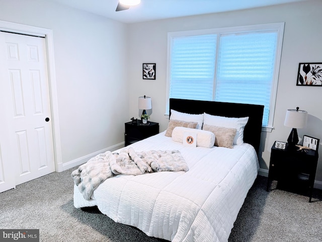 bedroom with carpet and ceiling fan