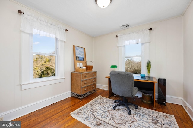 office space featuring dark hardwood / wood-style floors