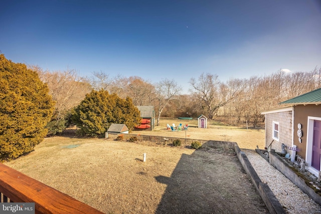 view of yard with a shed