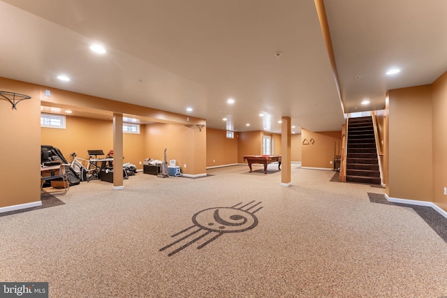 exercise room with billiards and carpet flooring