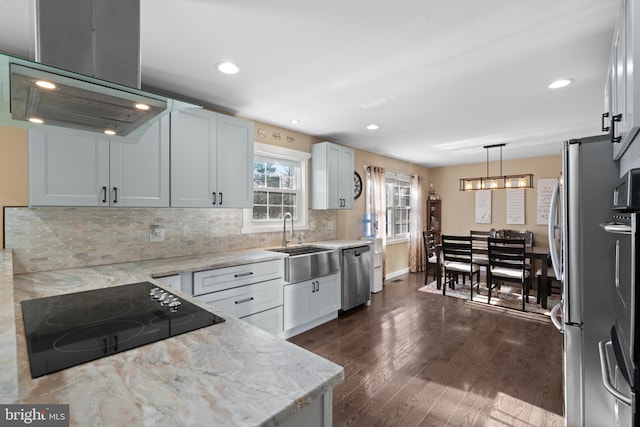 kitchen with stainless steel appliances, dark hardwood / wood-style floors, sink, and white cabinets