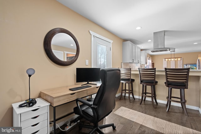 home office featuring dark hardwood / wood-style floors