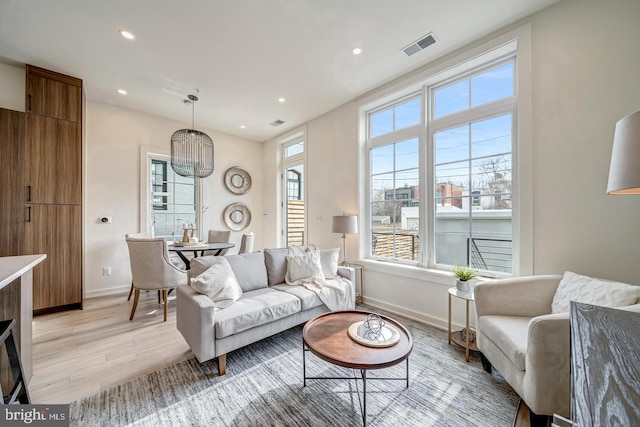 living room featuring light hardwood / wood-style flooring and a healthy amount of sunlight