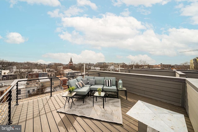 wooden deck featuring an outdoor living space