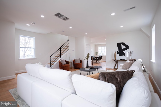 living room with light wood-type flooring