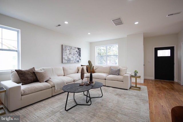 living room featuring light hardwood / wood-style flooring