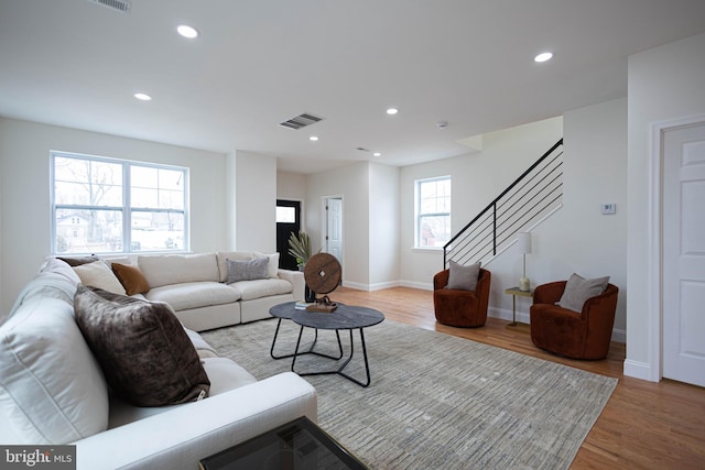 living room featuring light hardwood / wood-style flooring