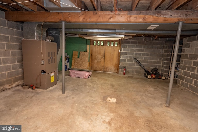 basement with heating unit