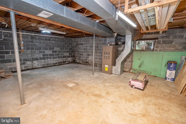 basement with heating unit