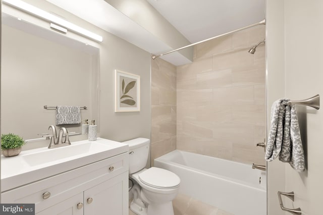 full bathroom featuring  shower combination, tile patterned flooring, vanity, and toilet