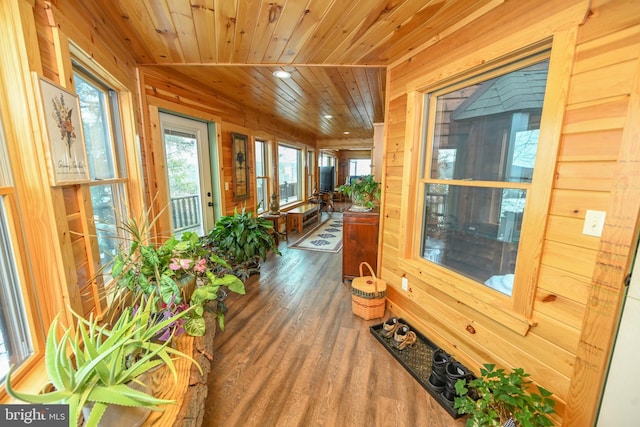 sunroom with wooden ceiling