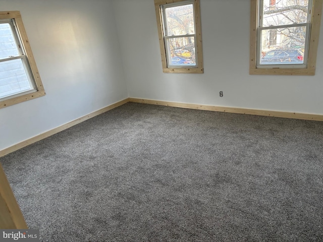 empty room featuring a healthy amount of sunlight and carpet flooring