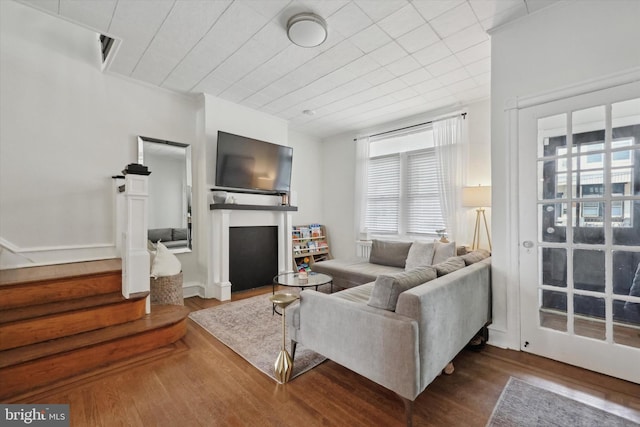 living room with hardwood / wood-style flooring