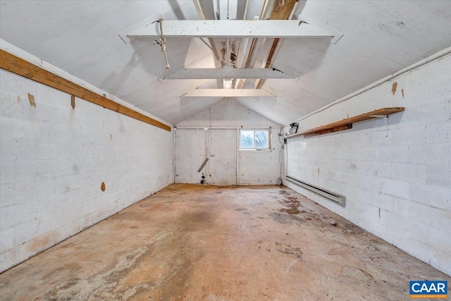 basement featuring a baseboard radiator