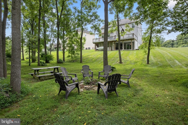 view of yard featuring a wooden deck