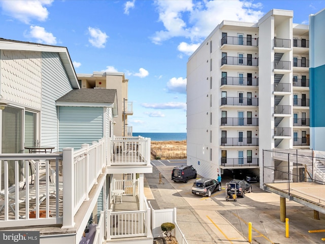 exterior space featuring a water view