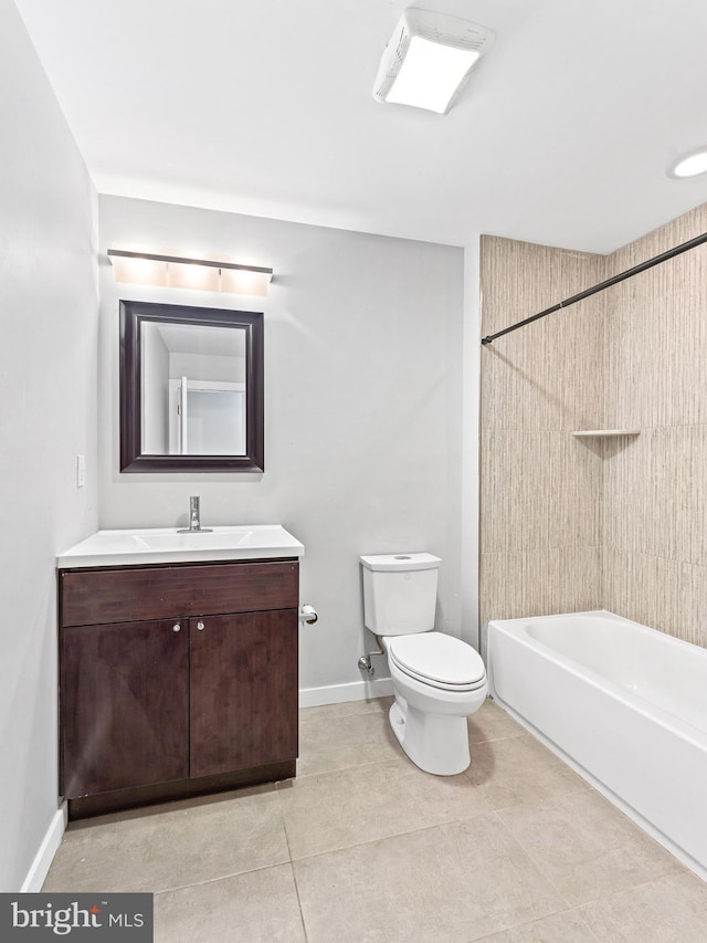 full bathroom featuring vanity, tile patterned flooring, bathtub / shower combination, and toilet