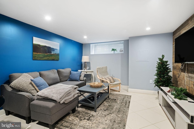 living room featuring light tile patterned flooring