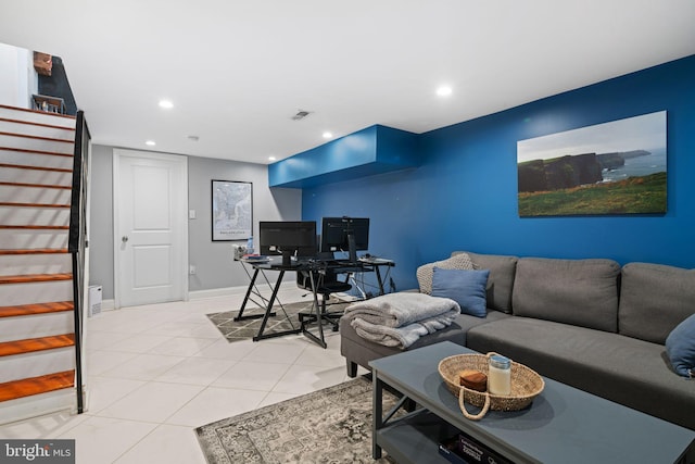 living room with light tile patterned floors