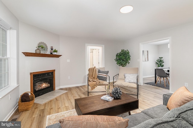 living room with light hardwood / wood-style flooring