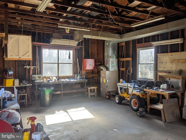 interior space featuring a workshop area