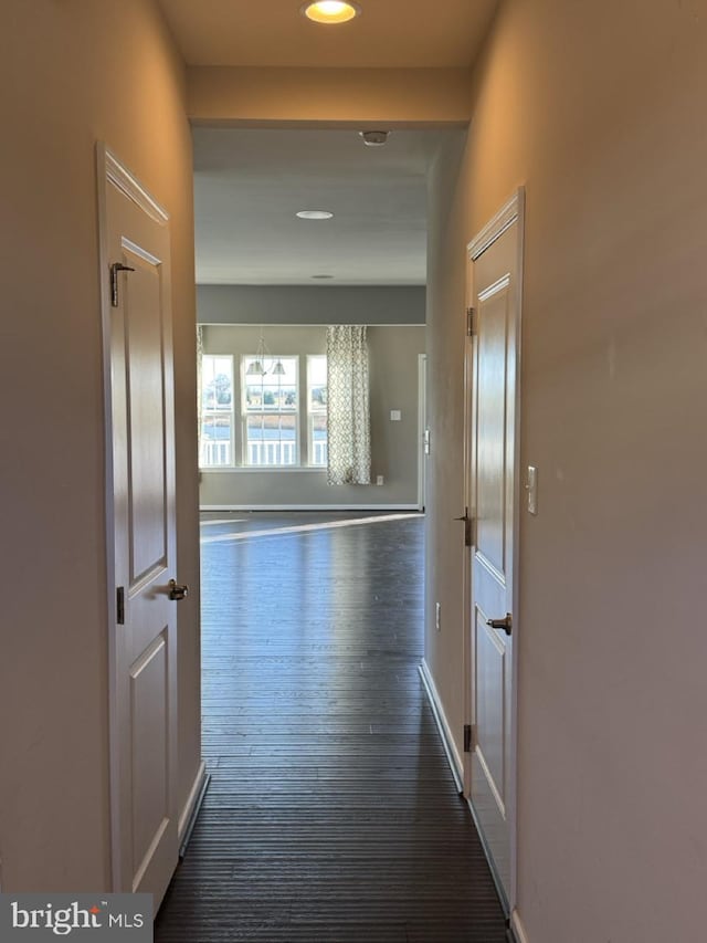 hallway featuring dark hardwood / wood-style flooring