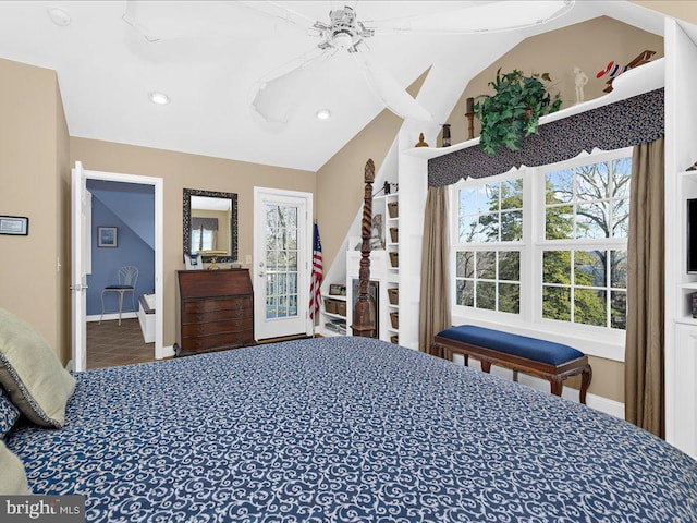 bedroom with lofted ceiling