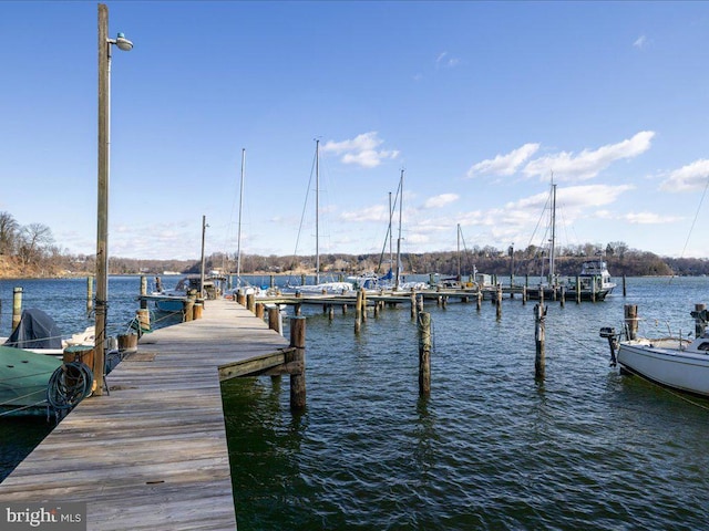 view of dock featuring a water view