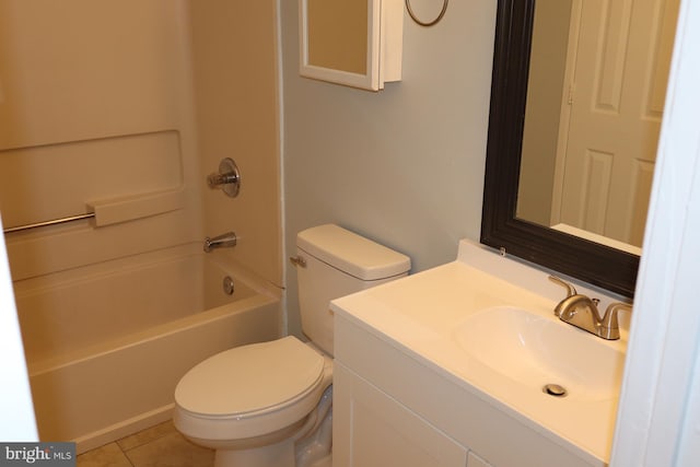 full bathroom featuring toilet, tile patterned floors, bathtub / shower combination, and vanity