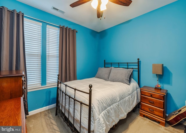 bedroom with carpet floors and ceiling fan