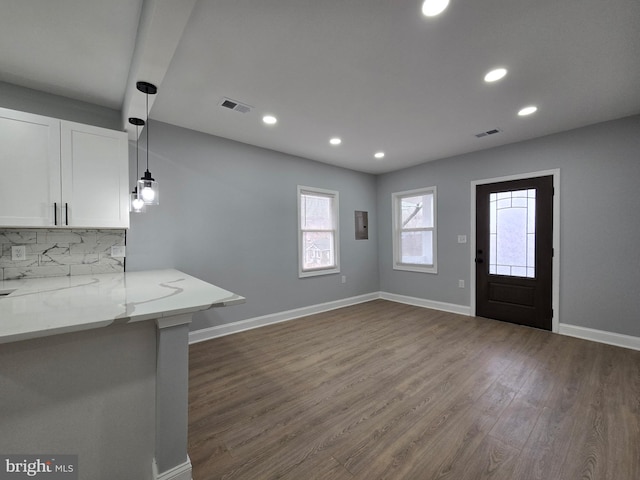 interior space with dark hardwood / wood-style floors