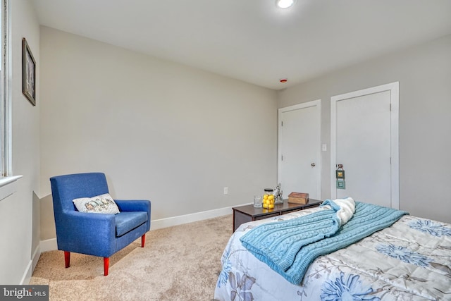 bedroom with light carpet