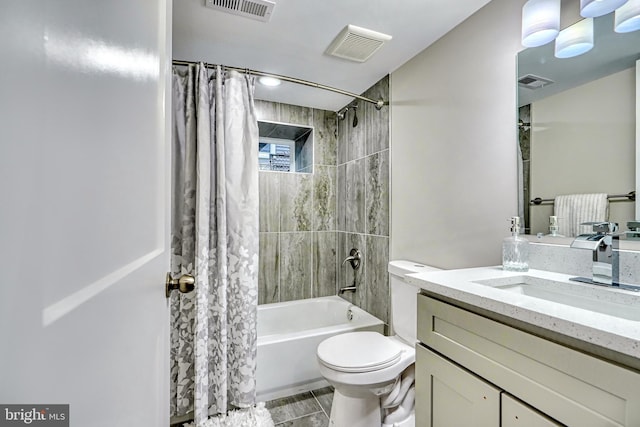 full bathroom featuring vanity, toilet, and shower / bath combo