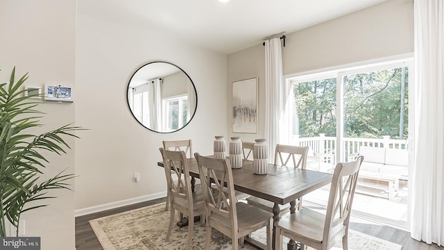 dining room with dark wood-type flooring