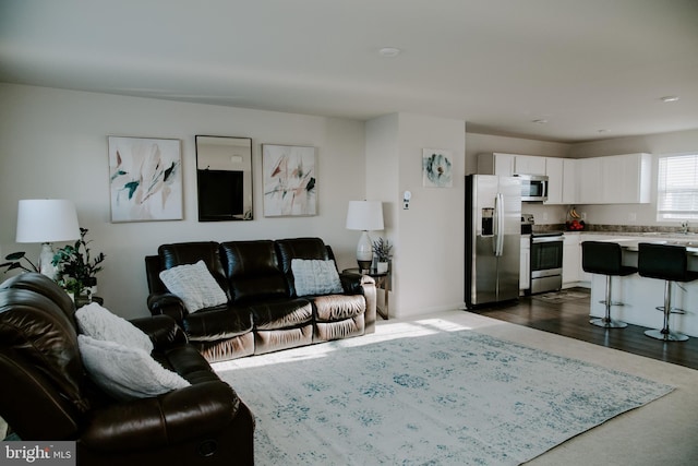 living room with sink