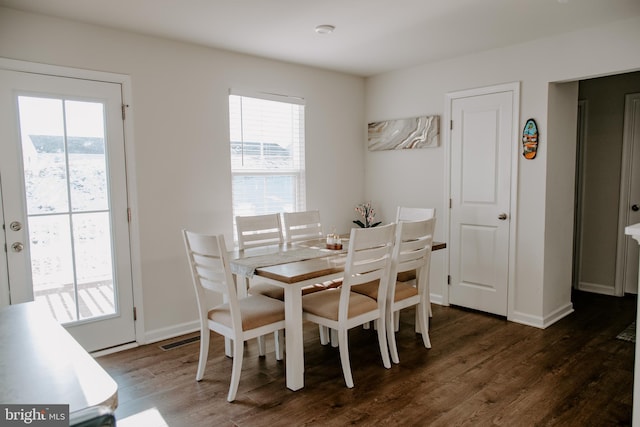 dining area with dark wood-type flooring and plenty of natural light