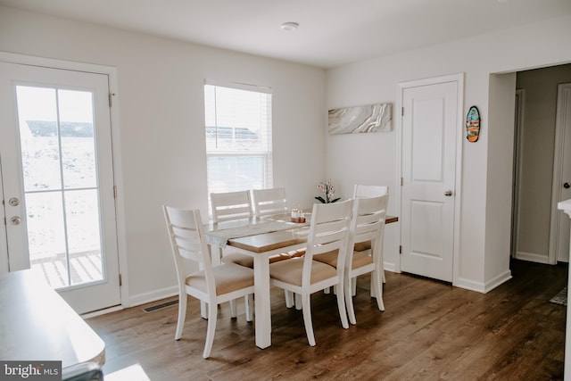 dining room with dark hardwood / wood-style floors and a wealth of natural light