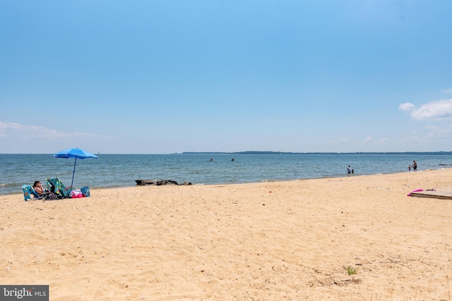view of water feature with a view of the beach