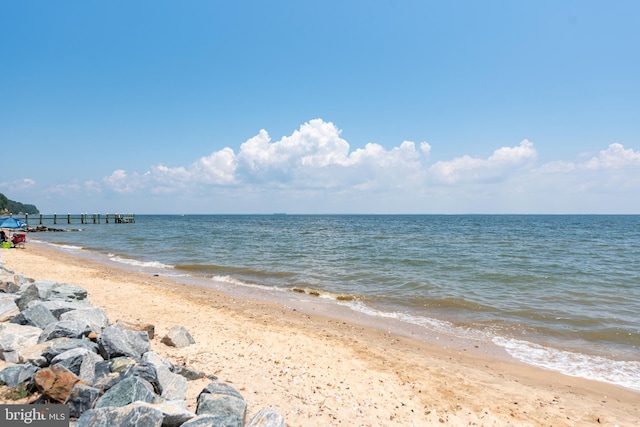 view of water feature featuring a view of the beach