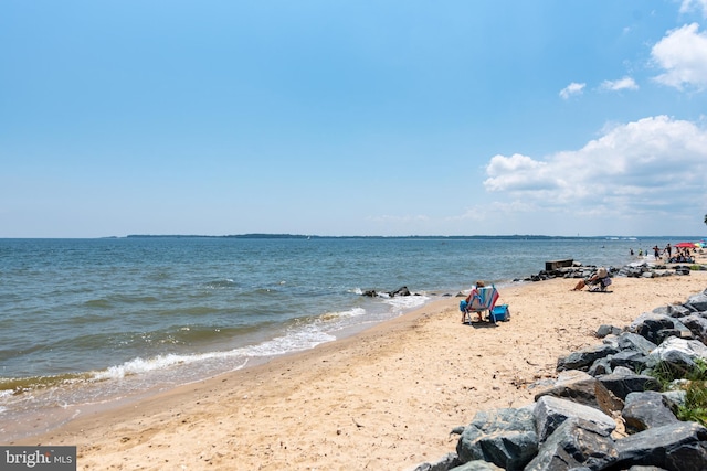 view of water feature with a view of the beach