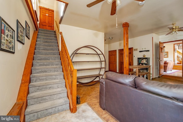 living room with ceiling fan