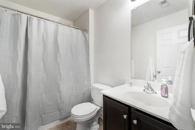 bathroom featuring visible vents, toilet, and vanity