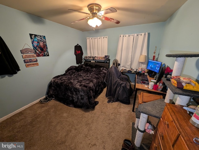 bedroom featuring carpet floors and ceiling fan