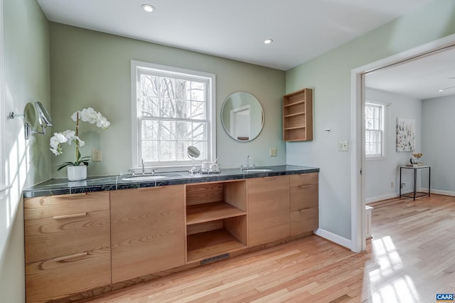 interior space featuring vanity and hardwood / wood-style floors